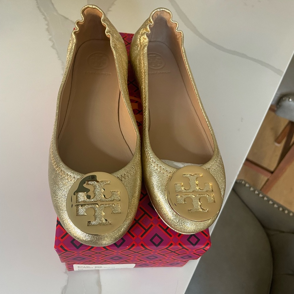 Tory Burch gold flats